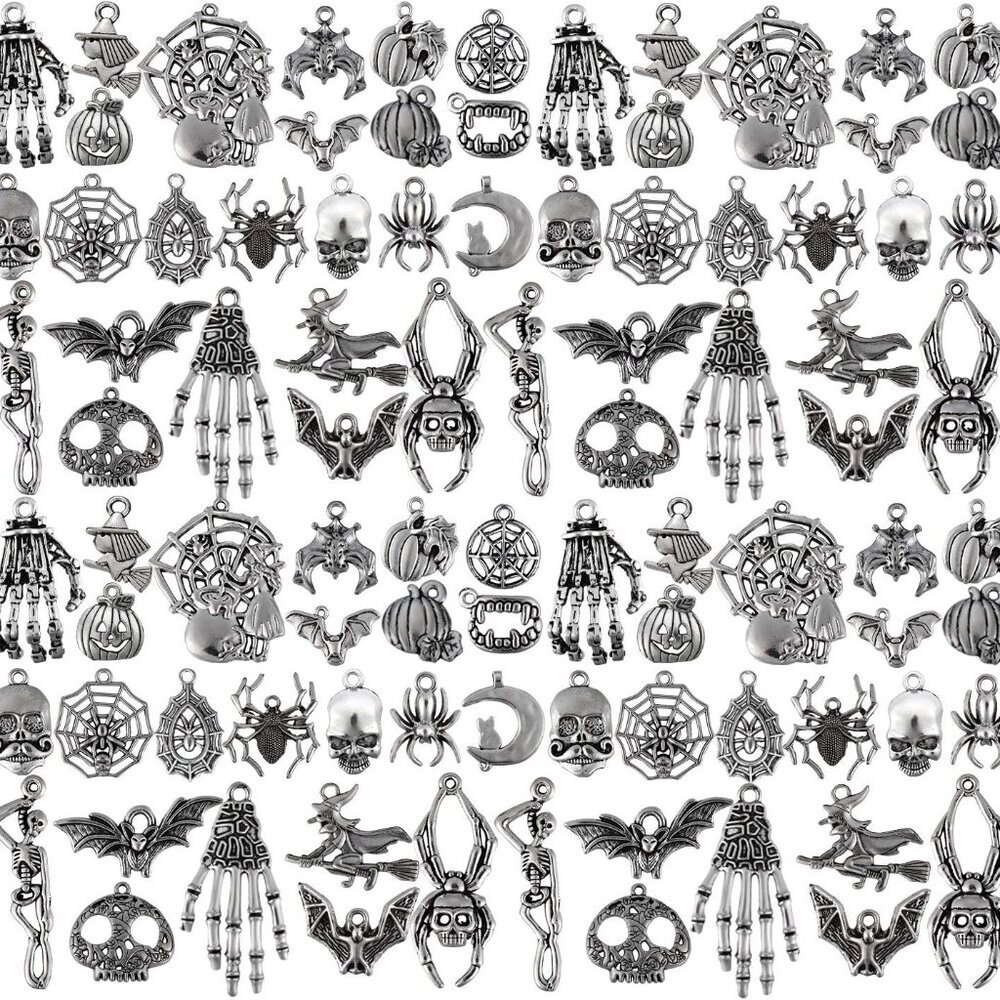 80 Pieces Antique Silver Pendants Charms Pendants Halloween Jewelry Making Acces